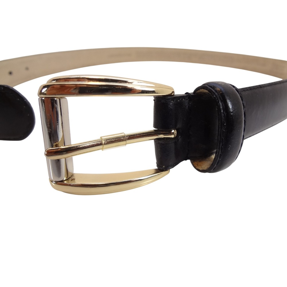 Liz Claiborne Belt Women's Medium Black Excellent Two-Tone Buckle Leather